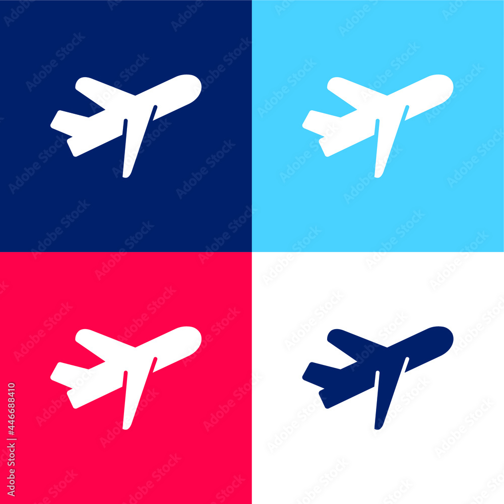 Airplane blue and red four color minimal icon set Airplane blue and red four color minimal icon set