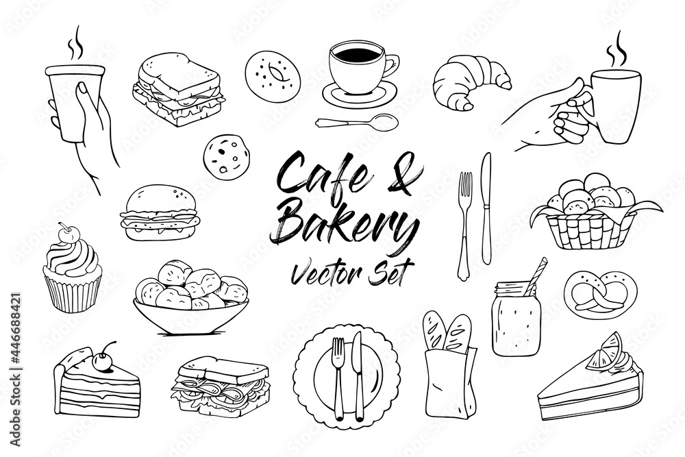 Bakery and Cafe Vector Illustrations - obrazy, fototapety, plakaty 