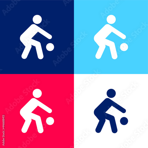 Basketball Player Silhouette With The Ball blue and red four color minimal icon set