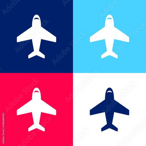 Airplane In Vertical Ascending Position blue and red four color minimal icon set