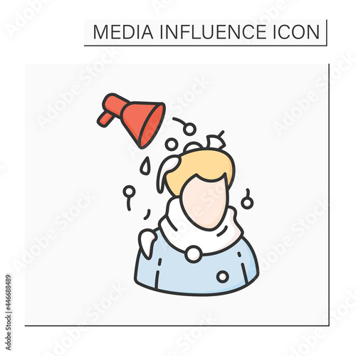 Media pressure color icon. Megaphone and person. Concept of political propaganda, news and tv advertisement and information war.Isolated vector illustration