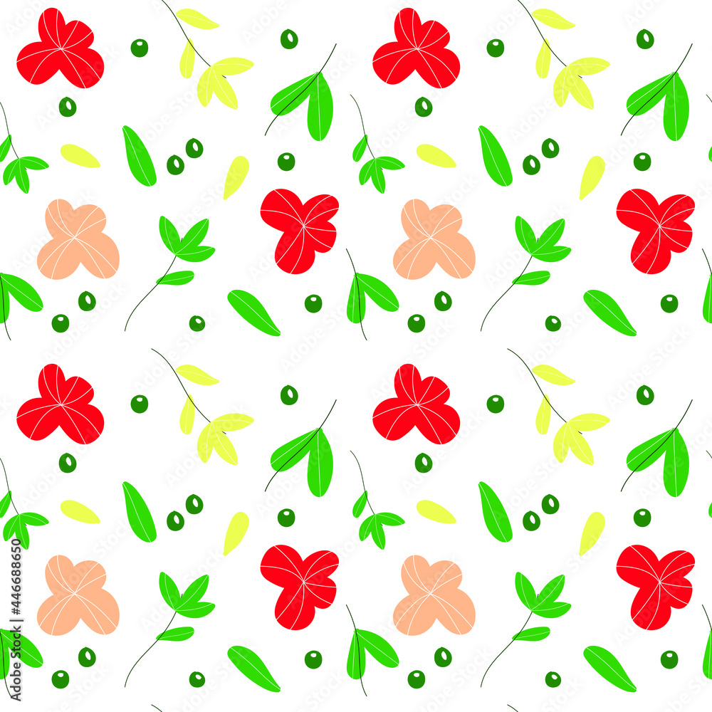Vector images of flowers seamless pattern with green berries on a white background Vector images of flowers seamless pattern with green berries on a white background