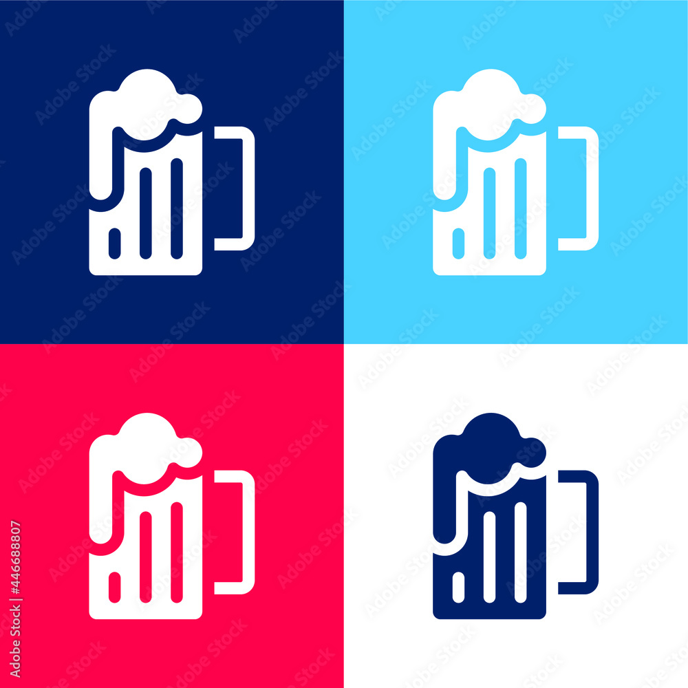 Beer blue and red four color minimal icon set Beer blue and red four color minimal icon set