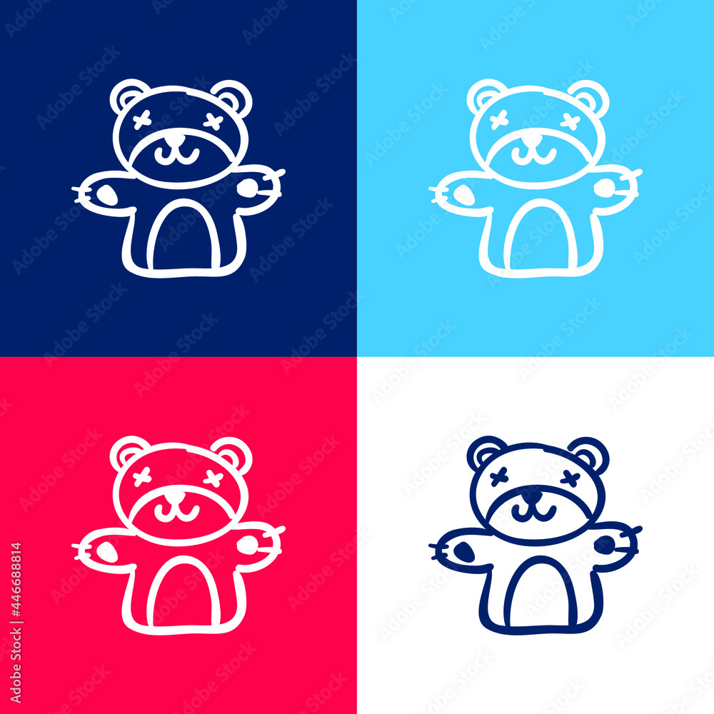 Bear Toy blue and red four color minimal icon set