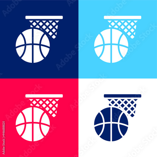 Basketball blue and red four color minimal icon set