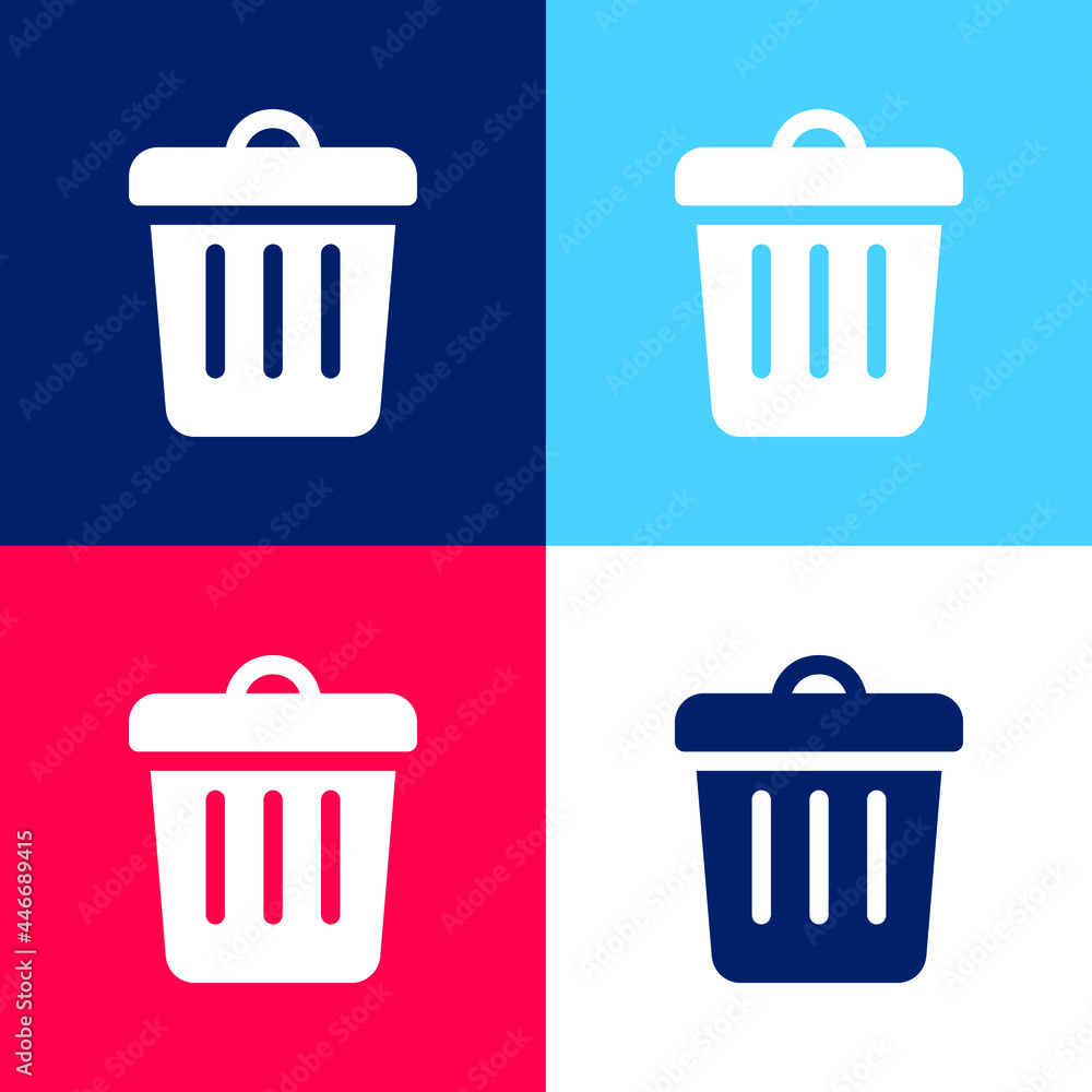Bin blue and red four color minimal icon set Bin blue and red four color minimal icon set