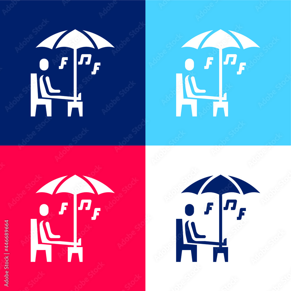 Bench blue and red four color minimal icon set Bench blue and red four color minimal icon set
