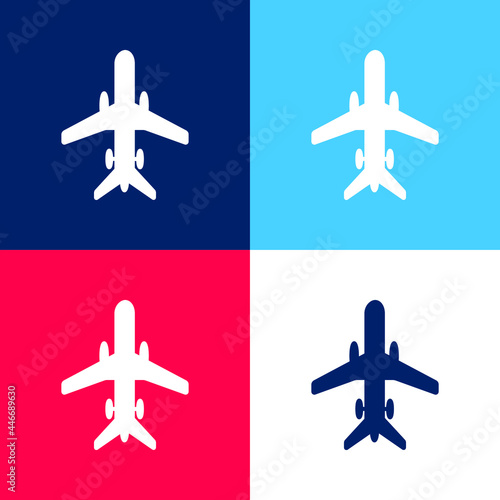Airplane With Wheels blue and red four color minimal icon set
