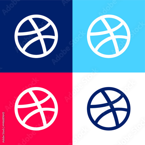Basketball Ball Outline blue and red four color minimal icon set