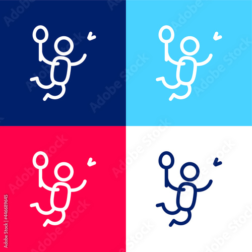 Badminton Player blue and red four color minimal icon set