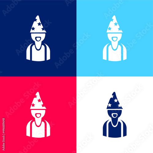 Astrologer Wearing Hat With Stars blue and red four color minimal icon set