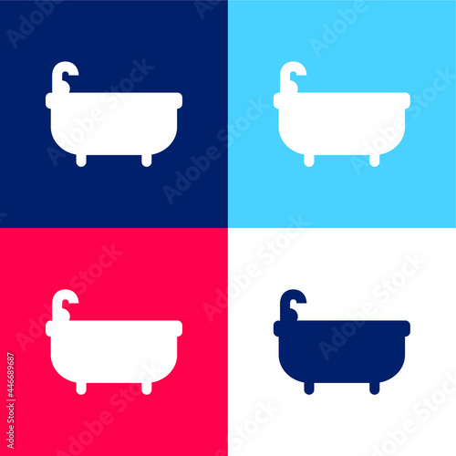 Bathtube blue and red four color minimal icon set