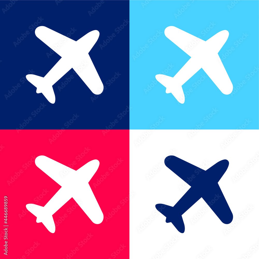 Airplane Flying blue and red four color minimal icon set Airplane Flying blue and red four color minimal icon set