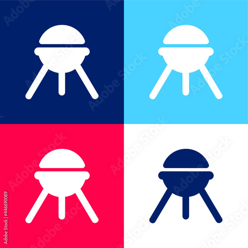 Barbecue blue and red four color minimal icon set