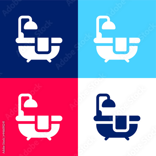 Bathtub blue and red four color minimal icon set
