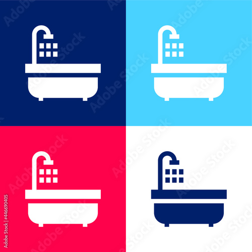 Bathtub blue and red four color minimal icon set