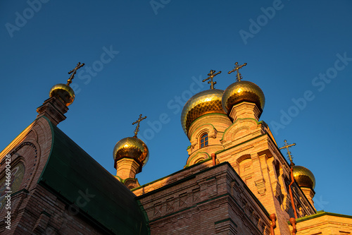 Holosiivskyi mens monastery at evening summer in Ukraine Kiev,  religion christianity culture orthotodox photo