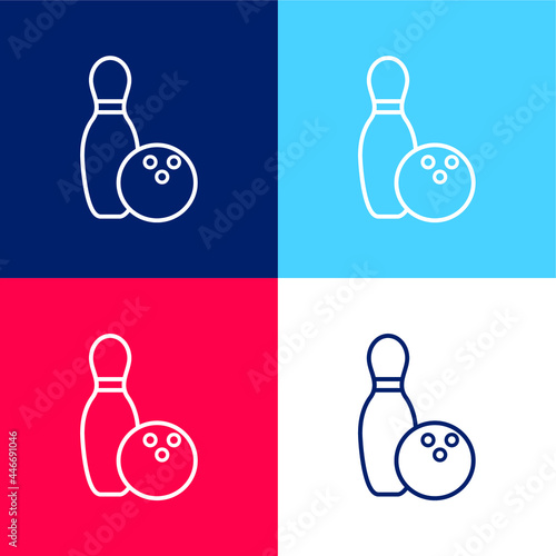 Bowling Bowl And Ball Outline blue and red four color minimal icon set