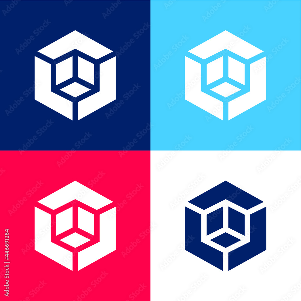 3d Model blue and red four color minimal icon set 3d Model blue and red four color minimal icon set