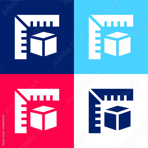 3d Modeling blue and red four color minimal icon set