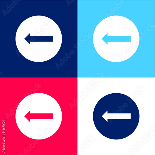 Arrow Pointing To Left In A Circle blue and red four color minimal icon set