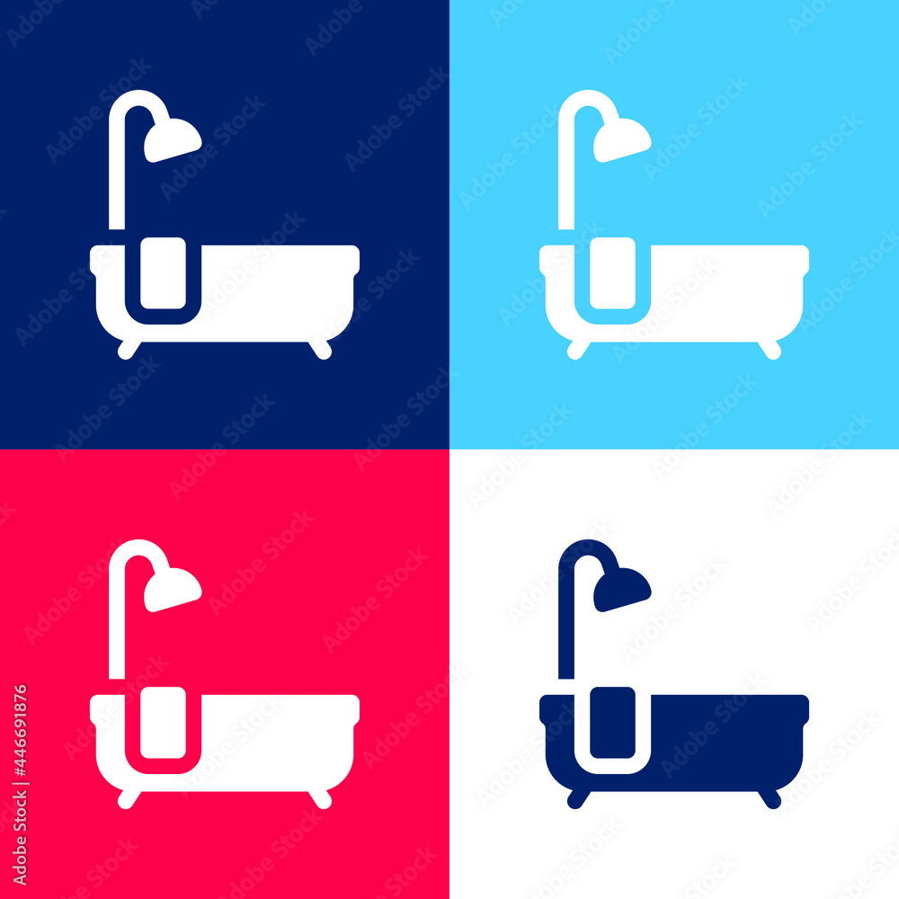 Bathtub blue and red four color minimal icon set Bathtub blue and red four color minimal icon set