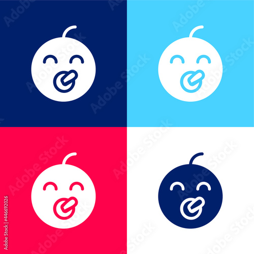 Baby blue and red four color minimal icon set