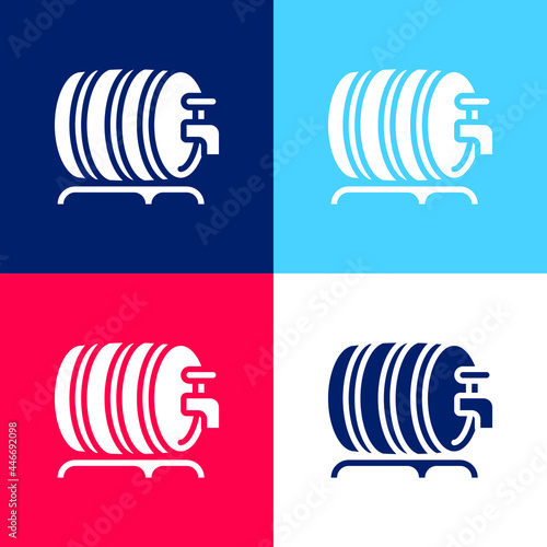 Beer Keg blue and red four color minimal icon set