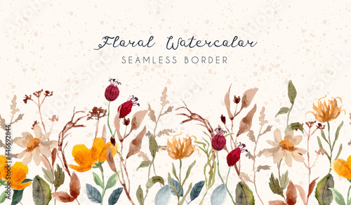 vintage floral watercolor seamless border