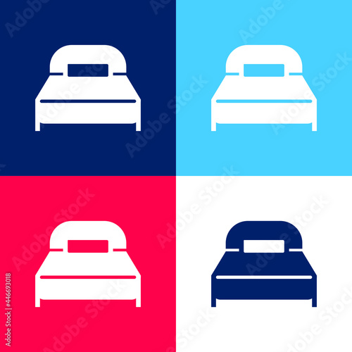 Big Bed With One Pillow blue and red four color minimal icon set
