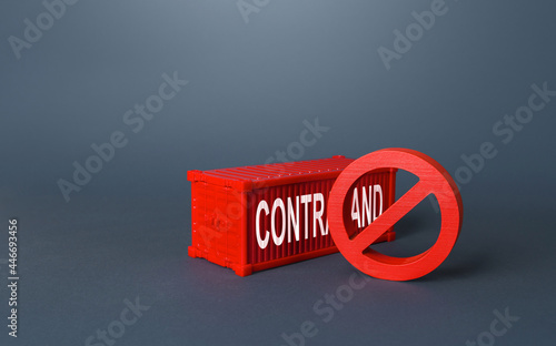 Photography Red cargo ship container with the word Contraband