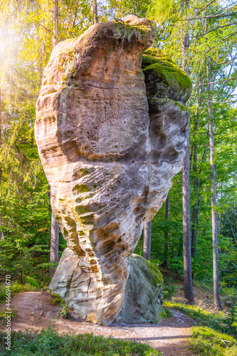 Sokolik - unique sandstone rock formation. Sokol Hill in Besedice Rocks, Bohemian Paradise, Czech Republic