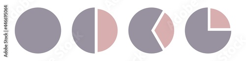 Divided parts of round chart icon. Percentage statistical presentation of full volume of investments half and third part smallest fourth part of vector total