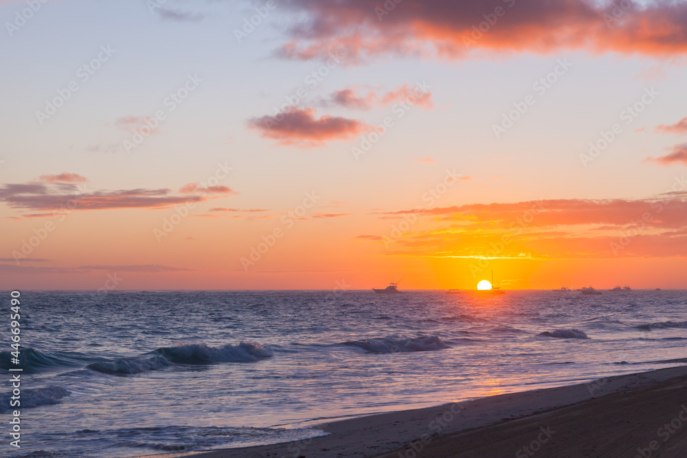 Landscape of Dominican republic, sunrise at Punta Cana beach