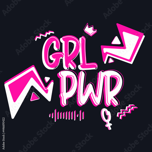 GRL PWR. freestyle GIRL POWER text in pink and white. for screen printing  sticker