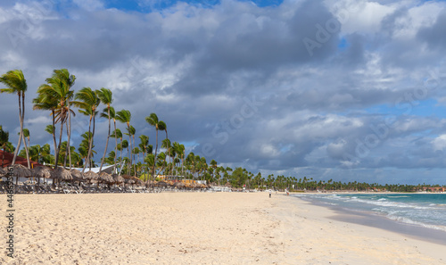 Coastal Caribbean landscape. Sandy Atlantic Ocean coast