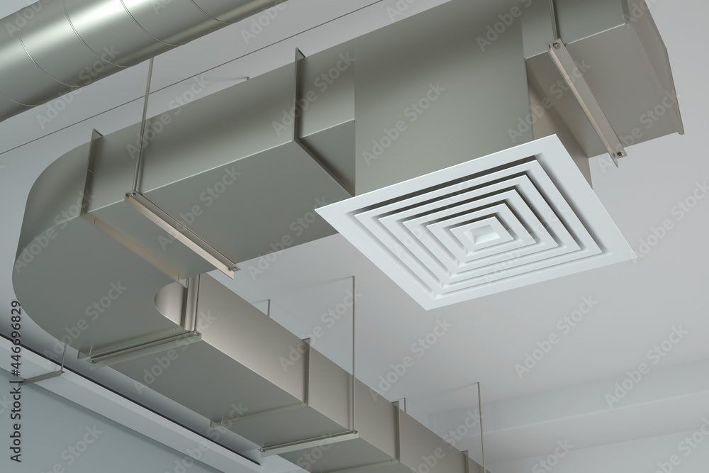 Industrial air duct ventilation, 3d illustration - obrazy, fototapety, plakaty 