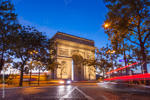 Night view of Arc de Triomphe - Triumphal Arc in Paris, France © Samuel B.