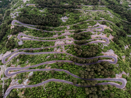 Aerial view of Kotor serpentine road, Kotor, Montenegro