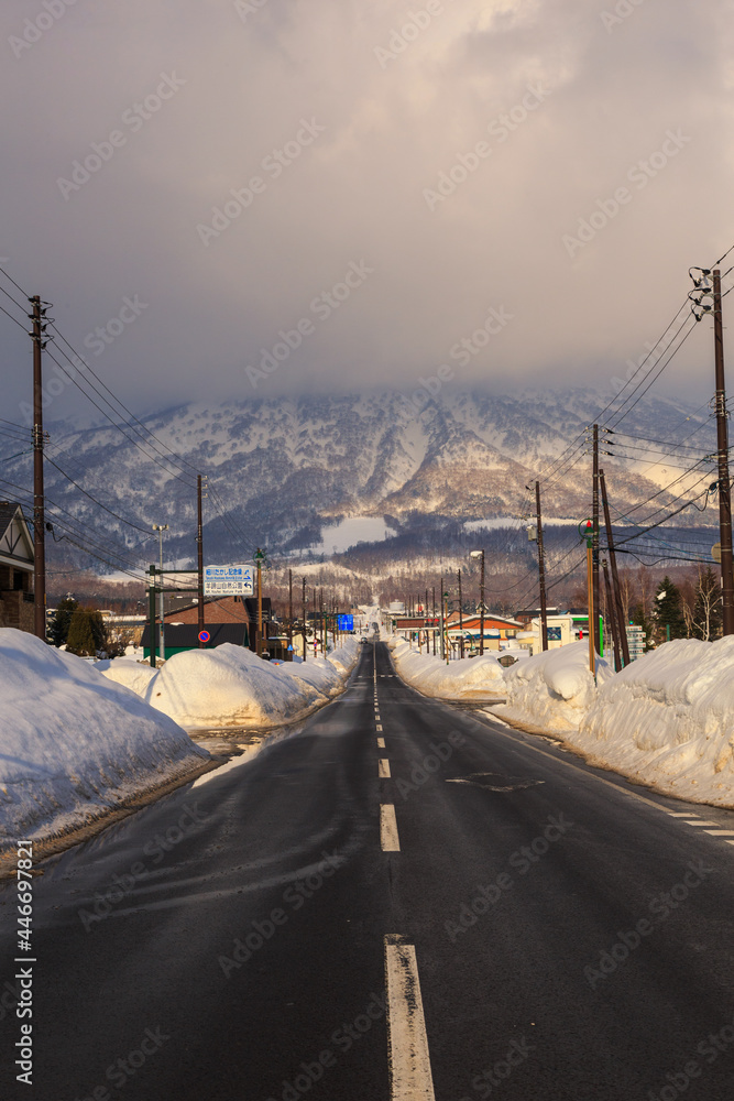 Beautiful Winter Landscape with Winter forest under the snow , powder snow on a road in, Hokkaido Japan view from inside car. Beautiful Winter Landscape with Winter forest under the snow , powder snow on a road in, Hokkaido Japan view from inside car.
