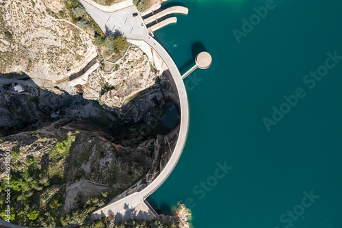 Aerial view of the Dam at Embalse de Quentar lake near Granada, Andalusia, Spain. photo