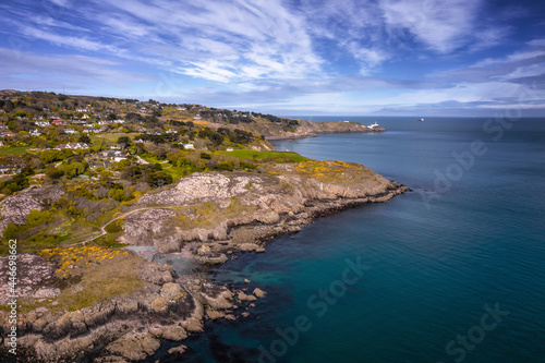 Aerial view of wild coastline with cliffs near North Bull Island, Howth, County Dublin, Ireland. photo