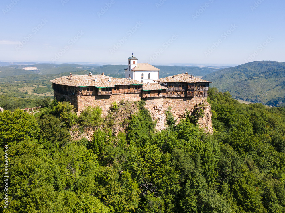 Aerial view of Medieval Glozhene Monastery of Saint George, Bulgaria