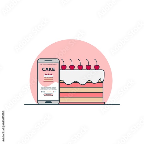 Cake online buying concept vector illustration. Digital technology for shoping
