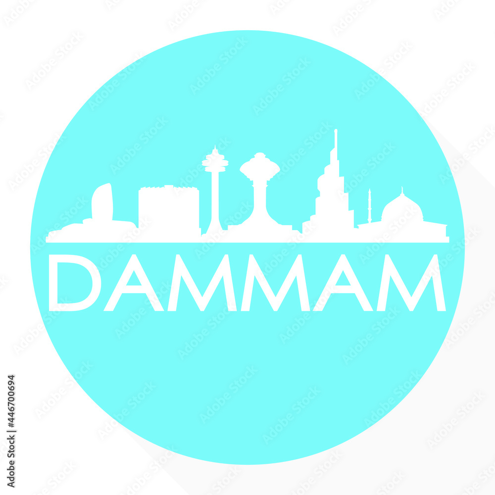 Naklejka premium Dammam, Saudi Arabia Round Button City Skyline Design. Silhouette Stamp Vector Travel Tourism.