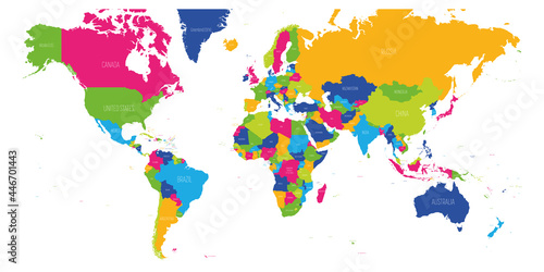 Map of World. Mercator projection. High detailed political map of countries and dependent territories. Simple flat vector illustration