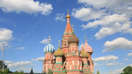 The Cathedral of Vasily the Blessed is in Moscow. Close up th domes.