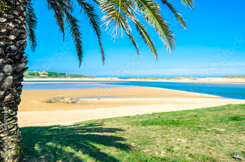View of a beach in the village of Mogro, Cantabria, northern Spain