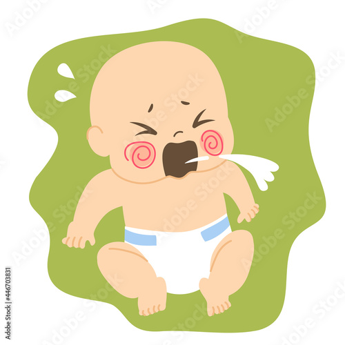 Cute little baby infant regurgitating food or breast milk