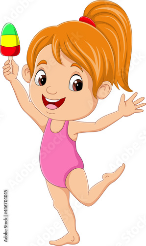 Cartoon little girl with ice cream